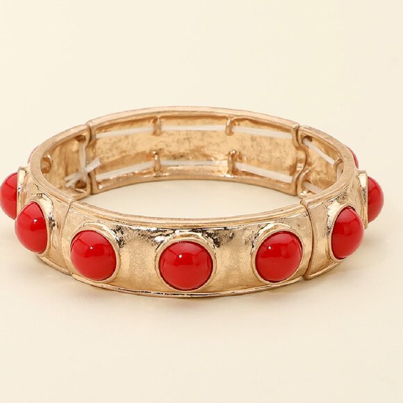 Set of 2 Hypoallergenic Gold Plated Stretch Natural Stone Christmas Bracelets - Picture 2 of 4